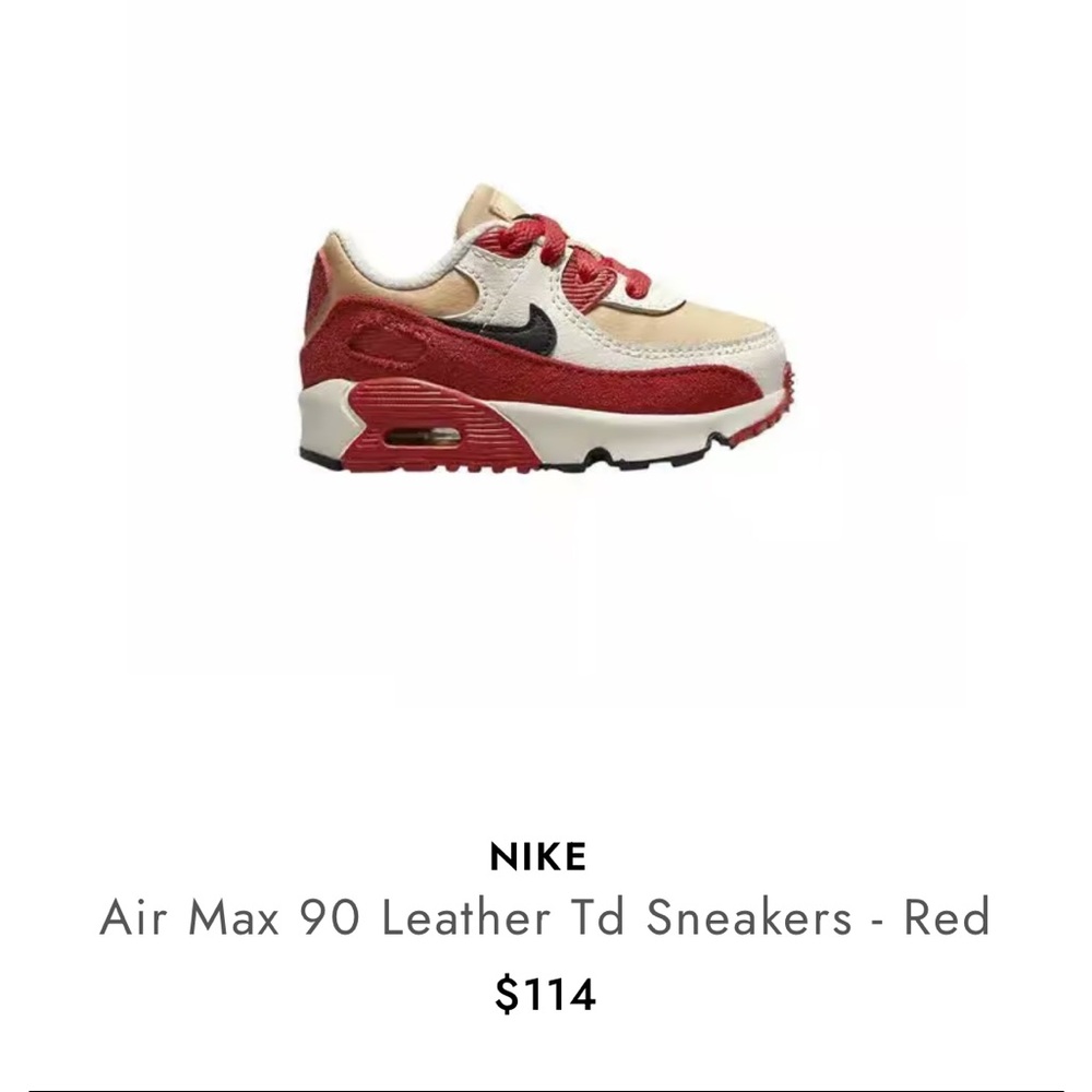 Nike Air Max 90 Leather TD Sneakers - Red and Beige 7c